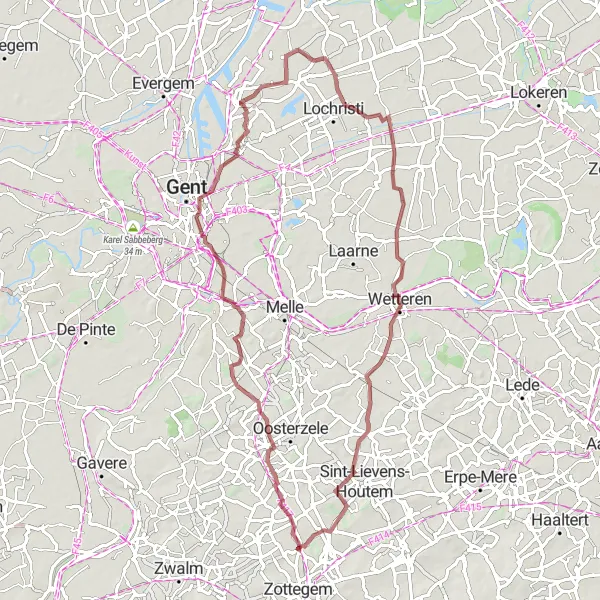 Karten-Miniaturansicht der Radinspiration "Graveltour durch Moortsele und Beervelde" in Prov. Oost-Vlaanderen, Belgium. Erstellt vom Tarmacs.app-Routenplaner für Radtouren