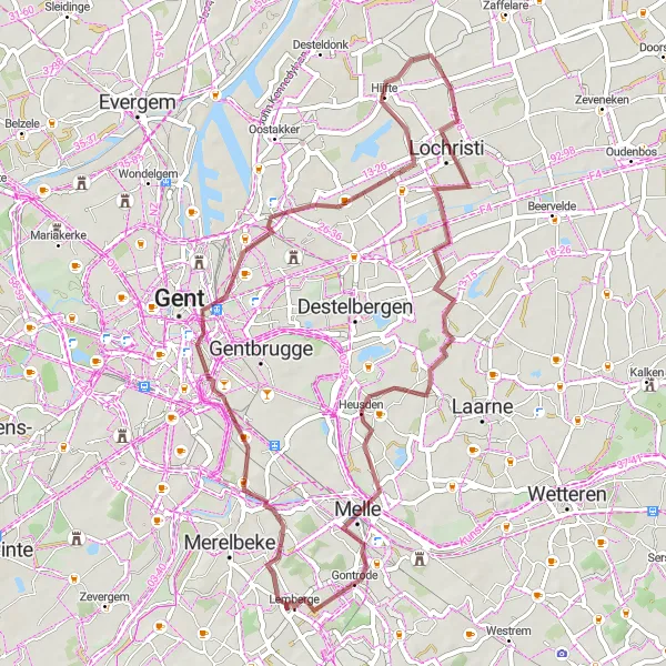 Miniatuurkaart van de fietsinspiratie "Historische Fietsroute vanuit Lemberge" in Prov. Oost-Vlaanderen, Belgium. Gemaakt door de Tarmacs.app fietsrouteplanner