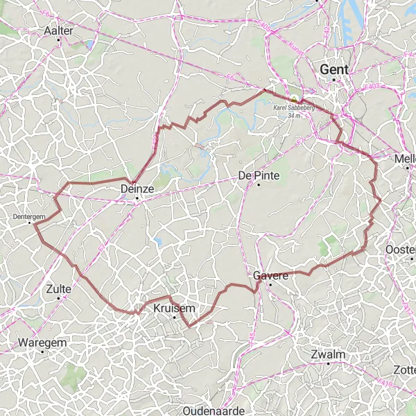 Map miniature of "The Gravel Adventure" cycling inspiration in Prov. Oost-Vlaanderen, Belgium. Generated by Tarmacs.app cycling route planner