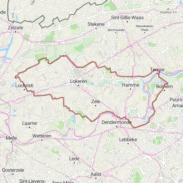 Map miniature of "Gravel Adventure" cycling inspiration in Prov. Oost-Vlaanderen, Belgium. Generated by Tarmacs.app cycling route planner