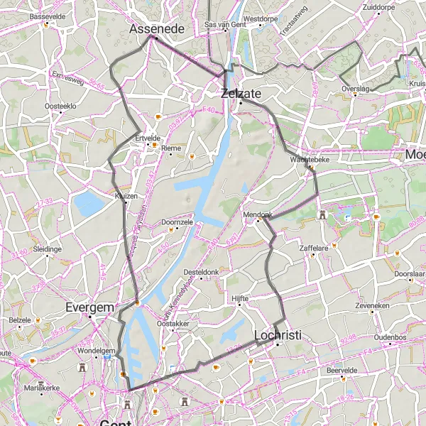 Map miniature of "Langerbrugge Loop" cycling inspiration in Prov. Oost-Vlaanderen, Belgium. Generated by Tarmacs.app cycling route planner