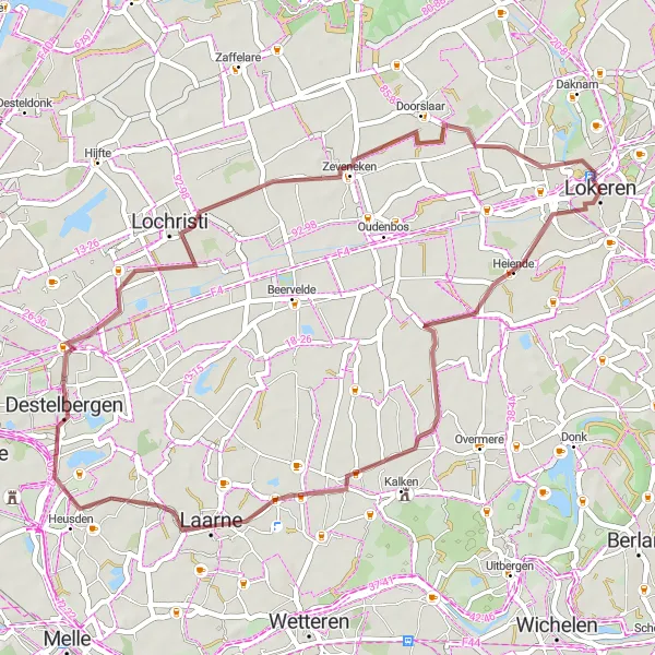 Miniatuurkaart van de fietsinspiratie "Rustieke Gravelroute naar Mont Henri" in Prov. Oost-Vlaanderen, Belgium. Gemaakt door de Tarmacs.app fietsrouteplanner