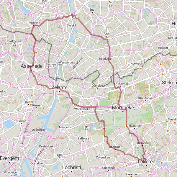 Miniature de la carte de l'inspiration cycliste "Aventure à travers les terres de Lokeren" dans la Prov. Oost-Vlaanderen, Belgium. Générée par le planificateur d'itinéraire cycliste Tarmacs.app
