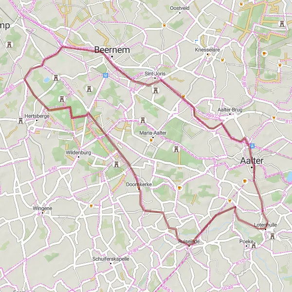 Map miniature of "The Gravel Escape" cycling inspiration in Prov. Oost-Vlaanderen, Belgium. Generated by Tarmacs.app cycling route planner