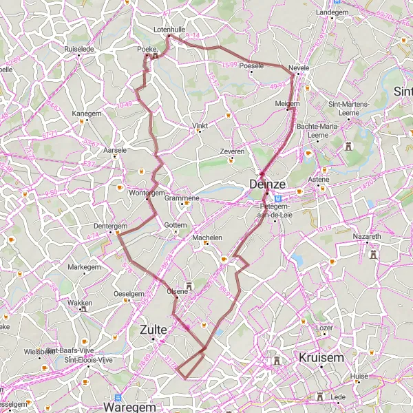 Miniatuurkaart van de fietsinspiratie "Lotenhulle naar Olsene" in Prov. Oost-Vlaanderen, Belgium. Gemaakt door de Tarmacs.app fietsrouteplanner