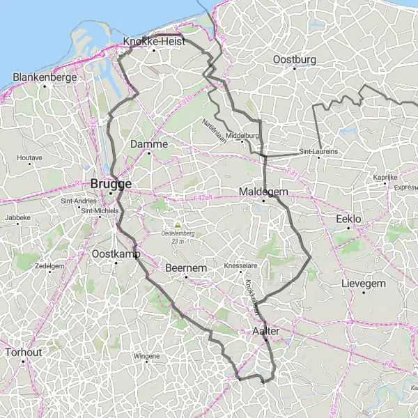 Map miniature of "The Aalter Adventure" cycling inspiration in Prov. Oost-Vlaanderen, Belgium. Generated by Tarmacs.app cycling route planner