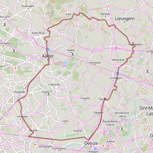 Miniature de la carte de l'inspiration cycliste "Le Tour des Gravier de Landegem à Zomergem" dans la Prov. Oost-Vlaanderen, Belgium. Générée par le planificateur d'itinéraire cycliste Tarmacs.app