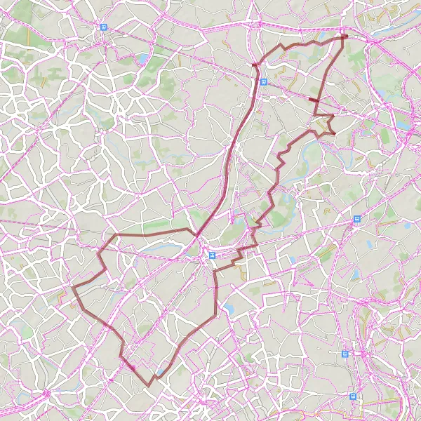 Map miniature of "Baarle - Sint-Martens-Leerne - Wontergem Gravel Route" cycling inspiration in Prov. Oost-Vlaanderen, Belgium. Generated by Tarmacs.app cycling route planner
