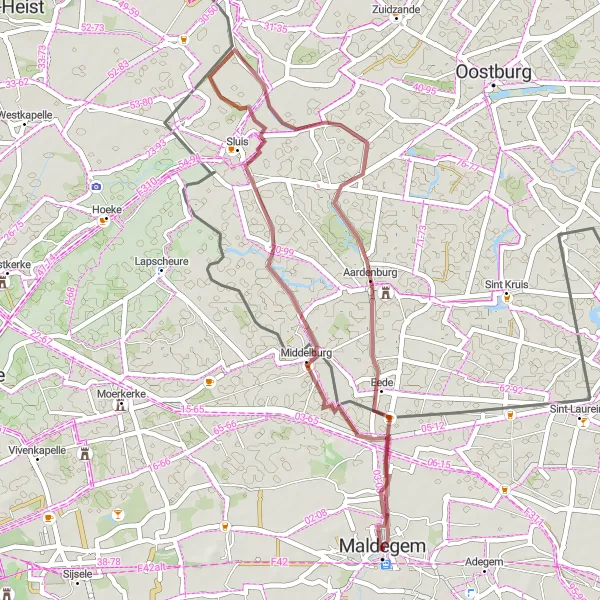 Miniature de la carte de l'inspiration cycliste "Le Patrimoine Rural" dans la Prov. Oost-Vlaanderen, Belgium. Générée par le planificateur d'itinéraire cycliste Tarmacs.app