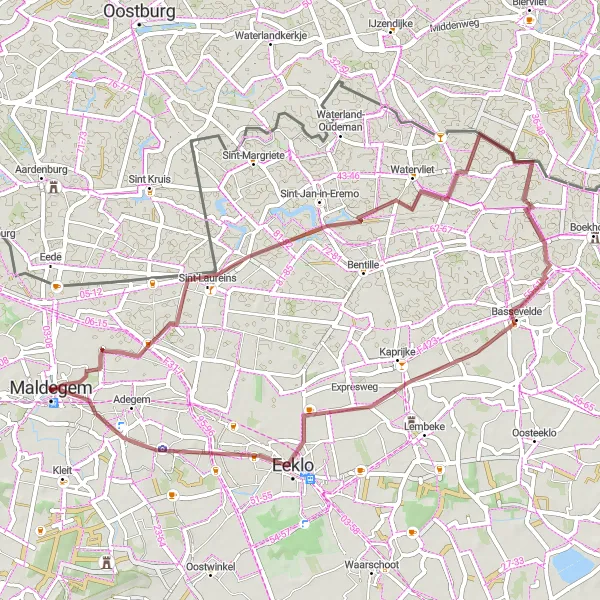 Miniature de la carte de l'inspiration cycliste "Les Villages Authentiques" dans la Prov. Oost-Vlaanderen, Belgium. Générée par le planificateur d'itinéraire cycliste Tarmacs.app
