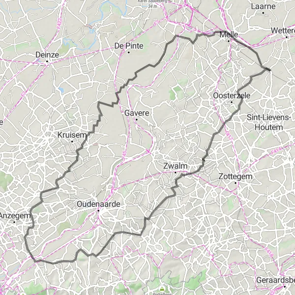 Miniatuurkaart van de fietsinspiratie "Historische Fietsroute naar Zwijnaarde" in Prov. Oost-Vlaanderen, Belgium. Gemaakt door de Tarmacs.app fietsrouteplanner