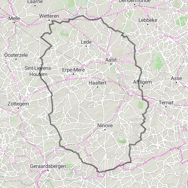 Map miniature of "The Speelbos Challenge" cycling inspiration in Prov. Oost-Vlaanderen, Belgium. Generated by Tarmacs.app cycling route planner