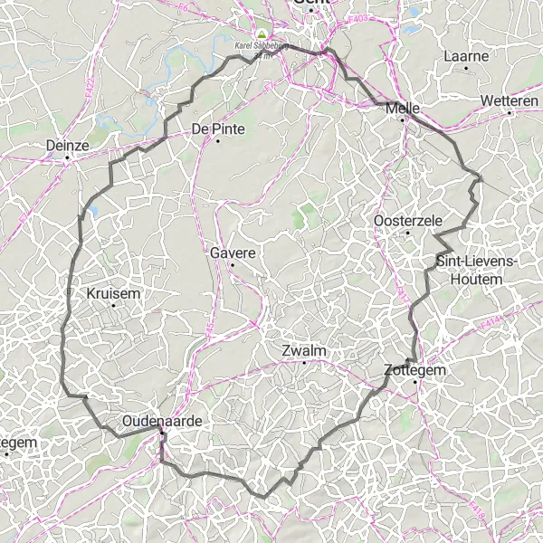 Miniatuurkaart van de fietsinspiratie "De Groene Ronde van Massemen" in Prov. Oost-Vlaanderen, Belgium. Gemaakt door de Tarmacs.app fietsrouteplanner