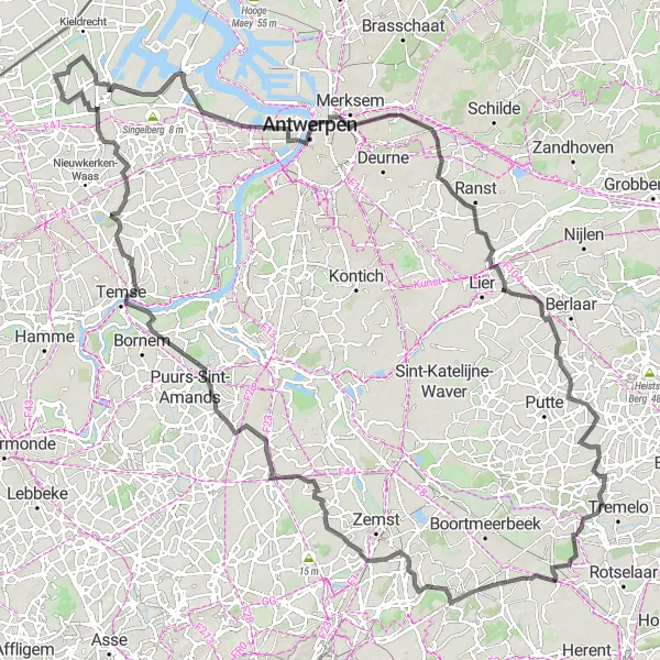 Karten-Miniaturansicht der Radinspiration "Historische Route durch Flandern" in Prov. Oost-Vlaanderen, Belgium. Erstellt vom Tarmacs.app-Routenplaner für Radtouren