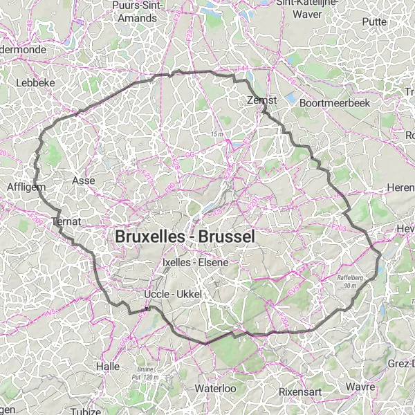 Karten-Miniaturansicht der Radinspiration "Meldert-Radtour durch Hügel und Wälder" in Prov. Oost-Vlaanderen, Belgium. Erstellt vom Tarmacs.app-Routenplaner für Radtouren