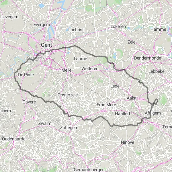 Map miniature of "Ultimate Flanders Road Trip" cycling inspiration in Prov. Oost-Vlaanderen, Belgium. Generated by Tarmacs.app cycling route planner