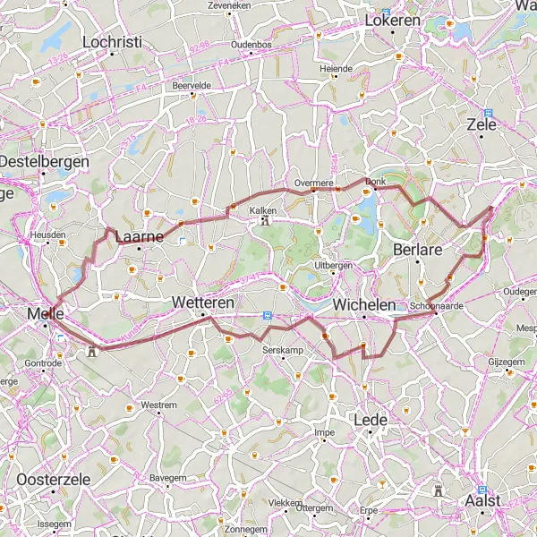 Miniature de la carte de l'inspiration cycliste "Circuit de Laarne-Donk-Bruinbeke" dans la Prov. Oost-Vlaanderen, Belgium. Générée par le planificateur d'itinéraire cycliste Tarmacs.app