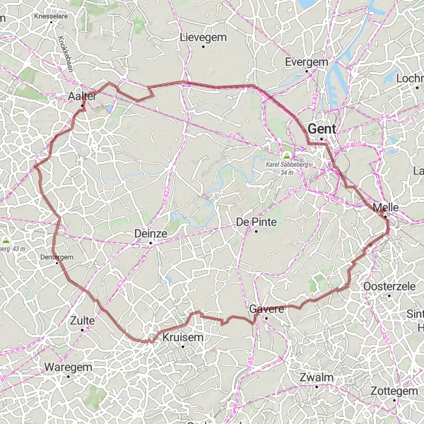 Miniatuurkaart van de fietsinspiratie "Gravelroute naar Aalter" in Prov. Oost-Vlaanderen, Belgium. Gemaakt door de Tarmacs.app fietsrouteplanner