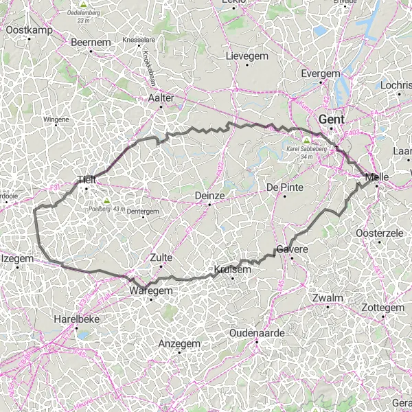 Map miniature of "The Schelderode Loop" cycling inspiration in Prov. Oost-Vlaanderen, Belgium. Generated by Tarmacs.app cycling route planner