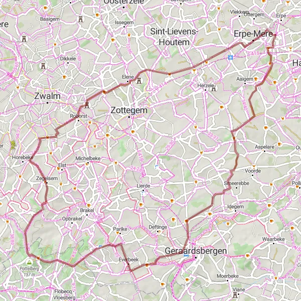 Map miniature of "The Hills and Valleys Gravel Odyssey" cycling inspiration in Prov. Oost-Vlaanderen, Belgium. Generated by Tarmacs.app cycling route planner