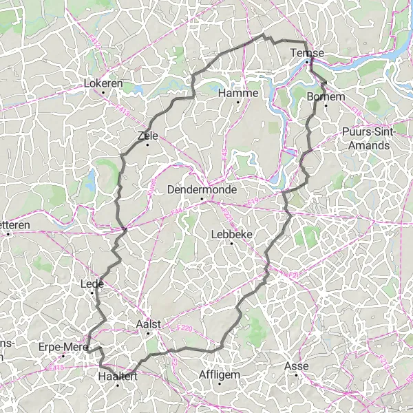 Karten-Miniaturansicht der Radinspiration "Rundtour von Mere nach Baardegem" in Prov. Oost-Vlaanderen, Belgium. Erstellt vom Tarmacs.app-Routenplaner für Radtouren