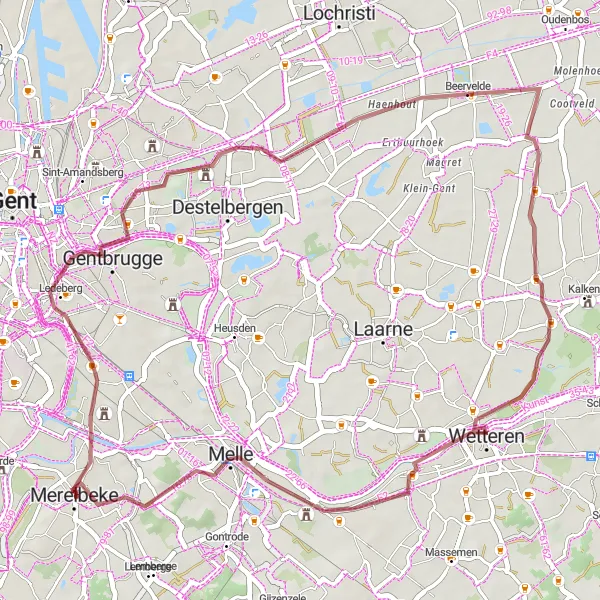 Map miniature of "Ledeberg-Beervelde-Melle Loop" cycling inspiration in Prov. Oost-Vlaanderen, Belgium. Generated by Tarmacs.app cycling route planner