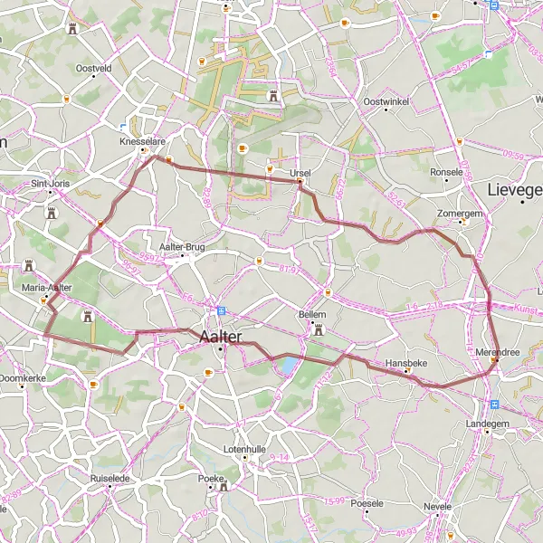 Karten-Miniaturansicht der Radinspiration "Rundfahrt ab Merendree" in Prov. Oost-Vlaanderen, Belgium. Erstellt vom Tarmacs.app-Routenplaner für Radtouren