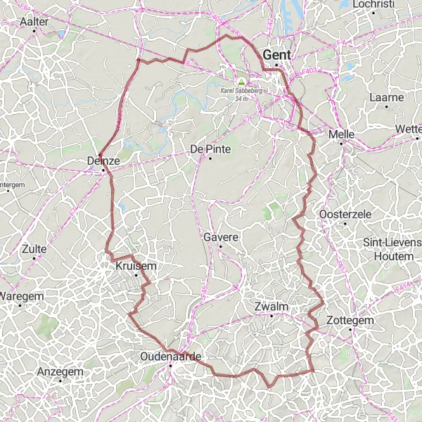 Map miniature of "The Gravel Adventure" cycling inspiration in Prov. Oost-Vlaanderen, Belgium. Generated by Tarmacs.app cycling route planner