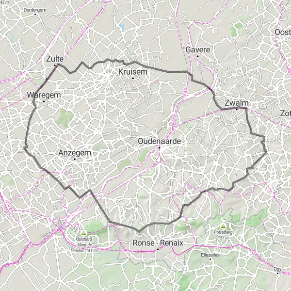 Map miniature of "In Search of Challenges" cycling inspiration in Prov. Oost-Vlaanderen, Belgium. Generated by Tarmacs.app cycling route planner