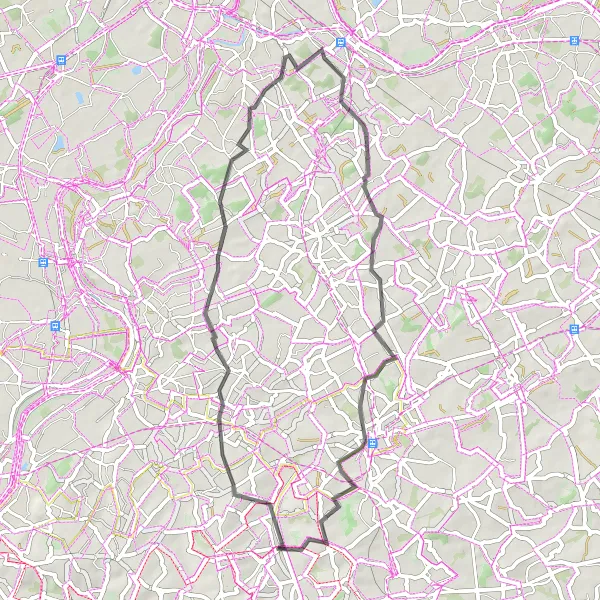 Miniature de la carte de l'inspiration cycliste "Le Circuit des Collines sur Route" dans la Prov. Oost-Vlaanderen, Belgium. Générée par le planificateur d'itinéraire cycliste Tarmacs.app