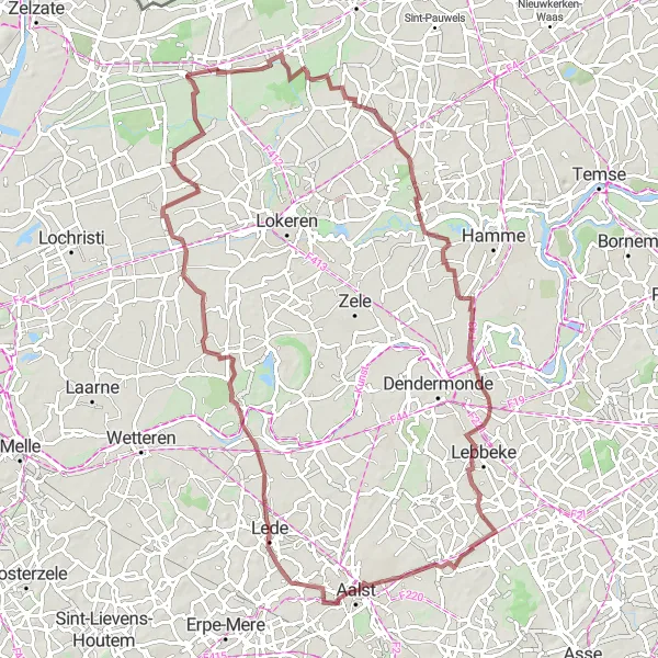 Miniatuurkaart van de fietsinspiratie "Gravel avontuur naar Doorslaar" in Prov. Oost-Vlaanderen, Belgium. Gemaakt door de Tarmacs.app fietsrouteplanner