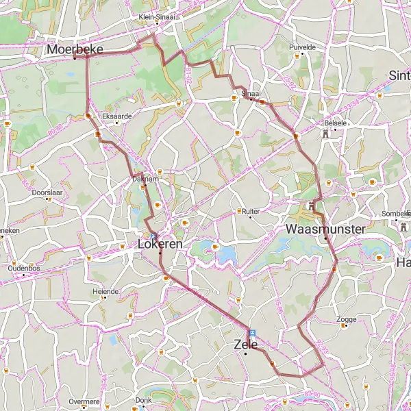 Karten-Miniaturansicht der Radinspiration "Gravel Tour nach Lokeren und Eksaarde" in Prov. Oost-Vlaanderen, Belgium. Erstellt vom Tarmacs.app-Routenplaner für Radtouren