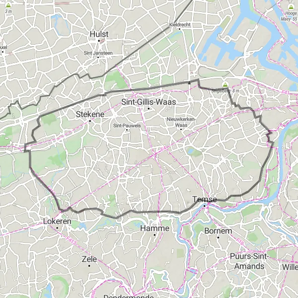 Map miniature of "Moerbeke-Kasteel De Smet Loop" cycling inspiration in Prov. Oost-Vlaanderen, Belgium. Generated by Tarmacs.app cycling route planner