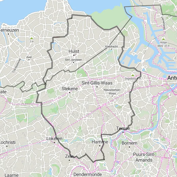Miniature de la carte de l'inspiration cycliste "Le tour approfondi de Moerzeke à Hamme" dans la Prov. Oost-Vlaanderen, Belgium. Générée par le planificateur d'itinéraire cycliste Tarmacs.app