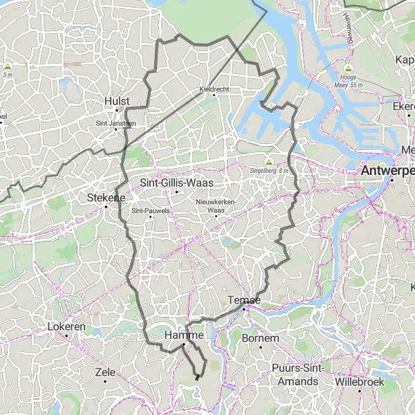 Miniatuurkaart van de fietsinspiratie "Historische en landelijke tour door Oost-Vlaanderen" in Prov. Oost-Vlaanderen, Belgium. Gemaakt door de Tarmacs.app fietsrouteplanner