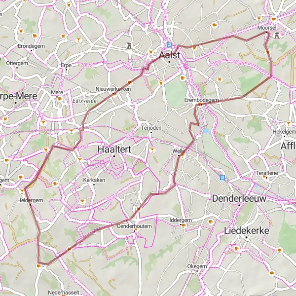 Karten-Miniaturansicht der Radinspiration "Grüne Wege durch Ackerland und Felder" in Prov. Oost-Vlaanderen, Belgium. Erstellt vom Tarmacs.app-Routenplaner für Radtouren