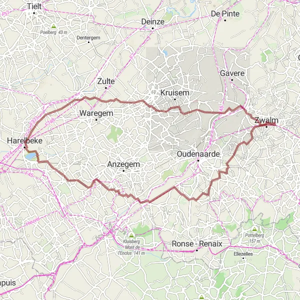 Miniatuurkaart van de fietsinspiratie "Rondrit vanuit Munkzwalm naar Mater en Wannegem" in Prov. Oost-Vlaanderen, Belgium. Gemaakt door de Tarmacs.app fietsrouteplanner