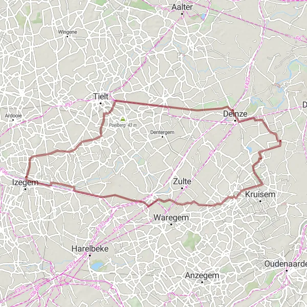 Miniatuurkaart van de fietsinspiratie "Rit door het groene landschap van Oost-Vlaanderen" in Prov. Oost-Vlaanderen, Belgium. Gemaakt door de Tarmacs.app fietsrouteplanner