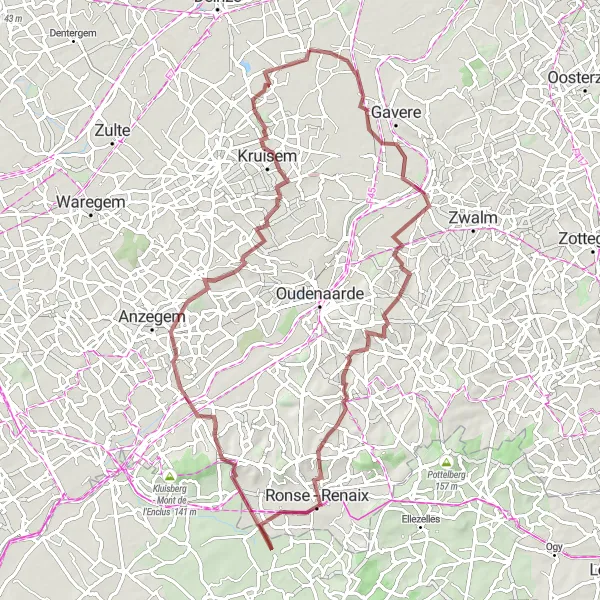 Map miniature of "Gravel Adventure in the Flemish Ardennes" cycling inspiration in Prov. Oost-Vlaanderen, Belgium. Generated by Tarmacs.app cycling route planner