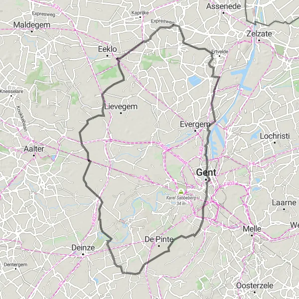 Map miniature of "The Vosselare Explorer" cycling inspiration in Prov. Oost-Vlaanderen, Belgium. Generated by Tarmacs.app cycling route planner