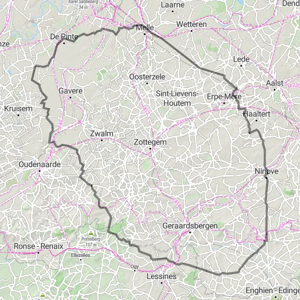 Miniatuurkaart van de fietsinspiratie "Het Heuvelachtige Oost-Vlaanderen" in Prov. Oost-Vlaanderen, Belgium. Gemaakt door de Tarmacs.app fietsrouteplanner