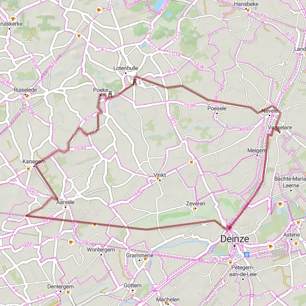 Miniatuurkaart van de fietsinspiratie "Gravelroute Nevele - Vosselare" in Prov. Oost-Vlaanderen, Belgium. Gemaakt door de Tarmacs.app fietsrouteplanner