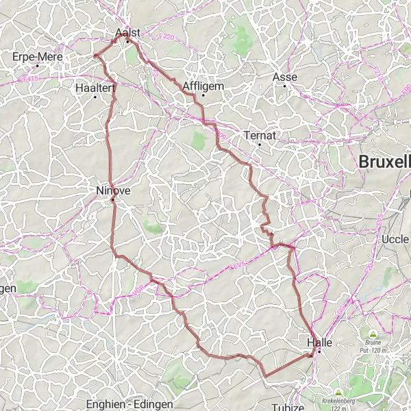 Miniatuurkaart van de fietsinspiratie "Gravelroute door het glooiende landschap van Oost-Vlaanderen" in Prov. Oost-Vlaanderen, Belgium. Gemaakt door de Tarmacs.app fietsrouteplanner