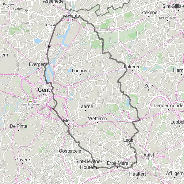 Karten-Miniaturansicht der Radinspiration "Panorama Tour um Nieuwerkerken" in Prov. Oost-Vlaanderen, Belgium. Erstellt vom Tarmacs.app-Routenplaner für Radtouren