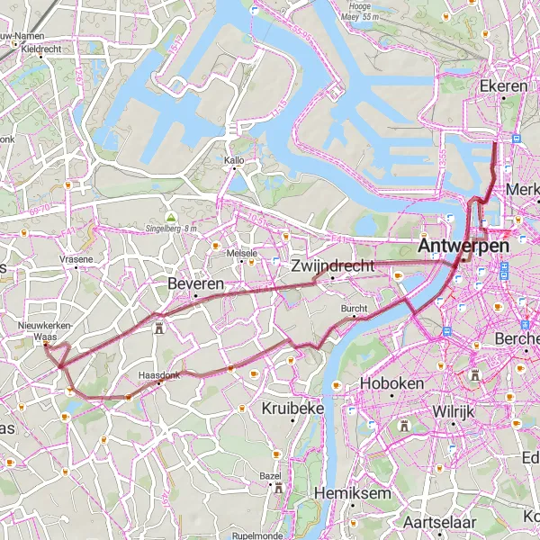 Miniatuurkaart van de fietsinspiratie "Gravelroute Beveren - Haasdonk" in Prov. Oost-Vlaanderen, Belgium. Gemaakt door de Tarmacs.app fietsrouteplanner