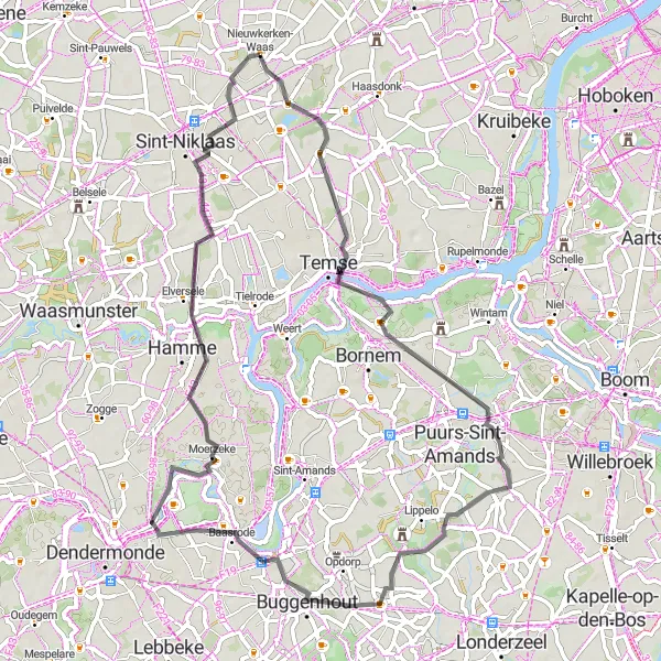 Miniatuurkaart van de fietsinspiratie "Wegroute naar Puurs en Hamme" in Prov. Oost-Vlaanderen, Belgium. Gemaakt door de Tarmacs.app fietsrouteplanner