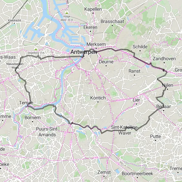 Miniatuurkaart van de fietsinspiratie "Wegroute Beveren - Heihoek" in Prov. Oost-Vlaanderen, Belgium. Gemaakt door de Tarmacs.app fietsrouteplanner