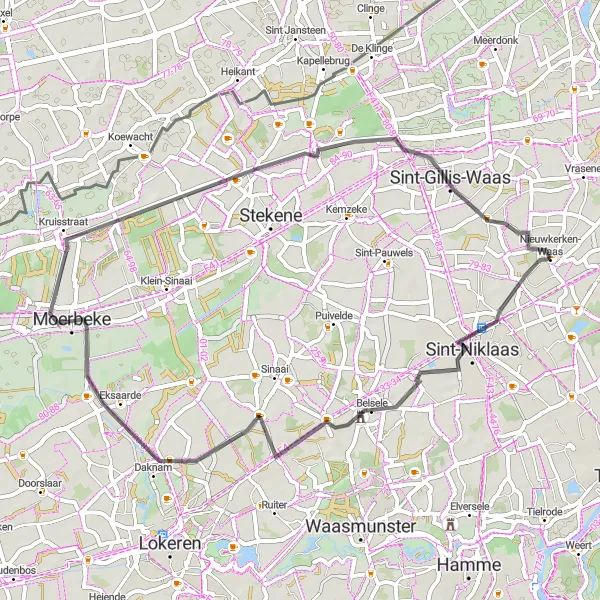 Karten-Miniaturansicht der Radinspiration "Roadtrip durch das ländliche Flandern" in Prov. Oost-Vlaanderen, Belgium. Erstellt vom Tarmacs.app-Routenplaner für Radtouren