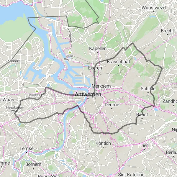 Map miniature of "Antwerp Adventure" cycling inspiration in Prov. Oost-Vlaanderen, Belgium. Generated by Tarmacs.app cycling route planner