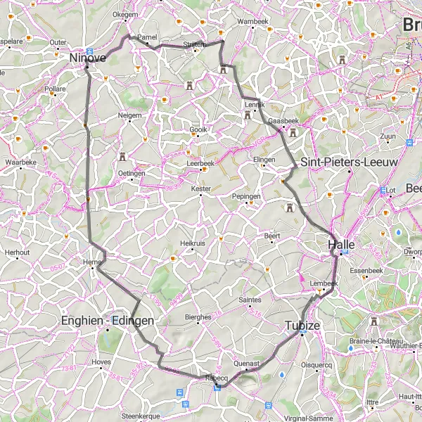 Map miniature of "The Denderwindeke Loop" cycling inspiration in Prov. Oost-Vlaanderen, Belgium. Generated by Tarmacs.app cycling route planner